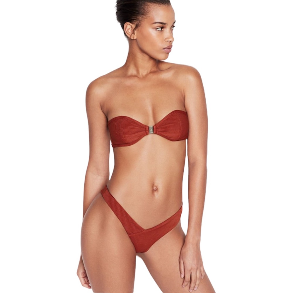 Ribbed Strapless Bikini Set in Rust
